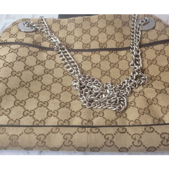 Gucci GG Eclipse Purse Brown Tan Logo Canvas Fabric Shoulder Bag Designer Retro - Picture 7 of 16